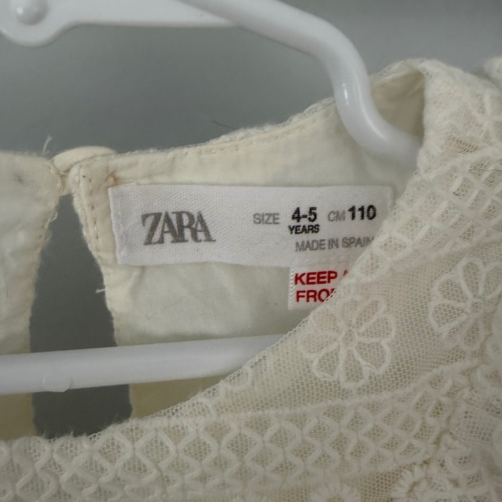 Zara Kids Girls Lace Dress White Ruffle Collar Long Sleeve Tiered Size 4-5 - Picture 3 of 3